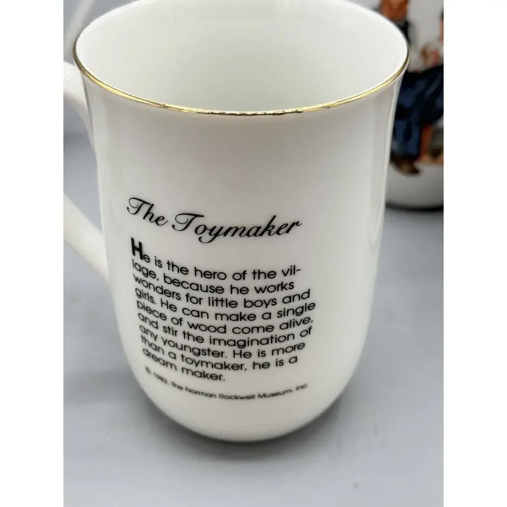 Set 5 Norman Rockwell Museum Coffee Mugs Japan Gold Rim Vintage Cups